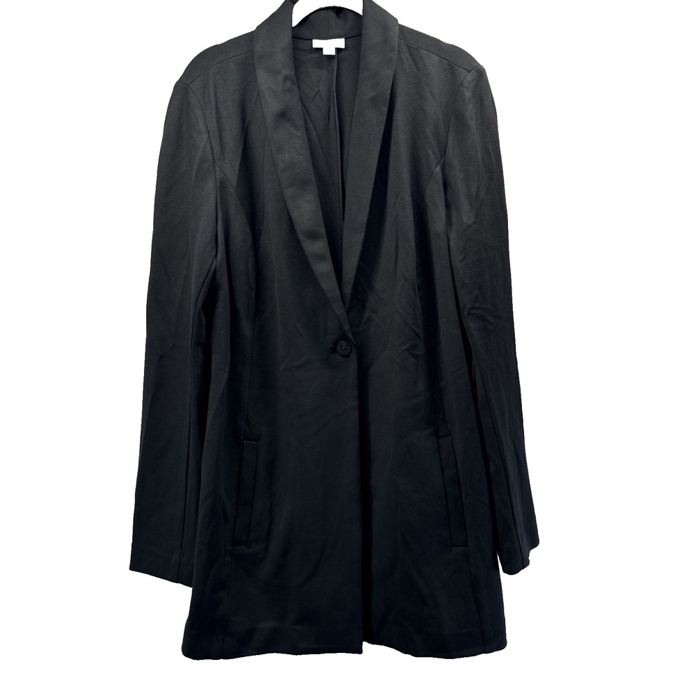 J Jill  Ponte Women's Blazer Size M Tall Solid Black Pockets Long Sleeves Button